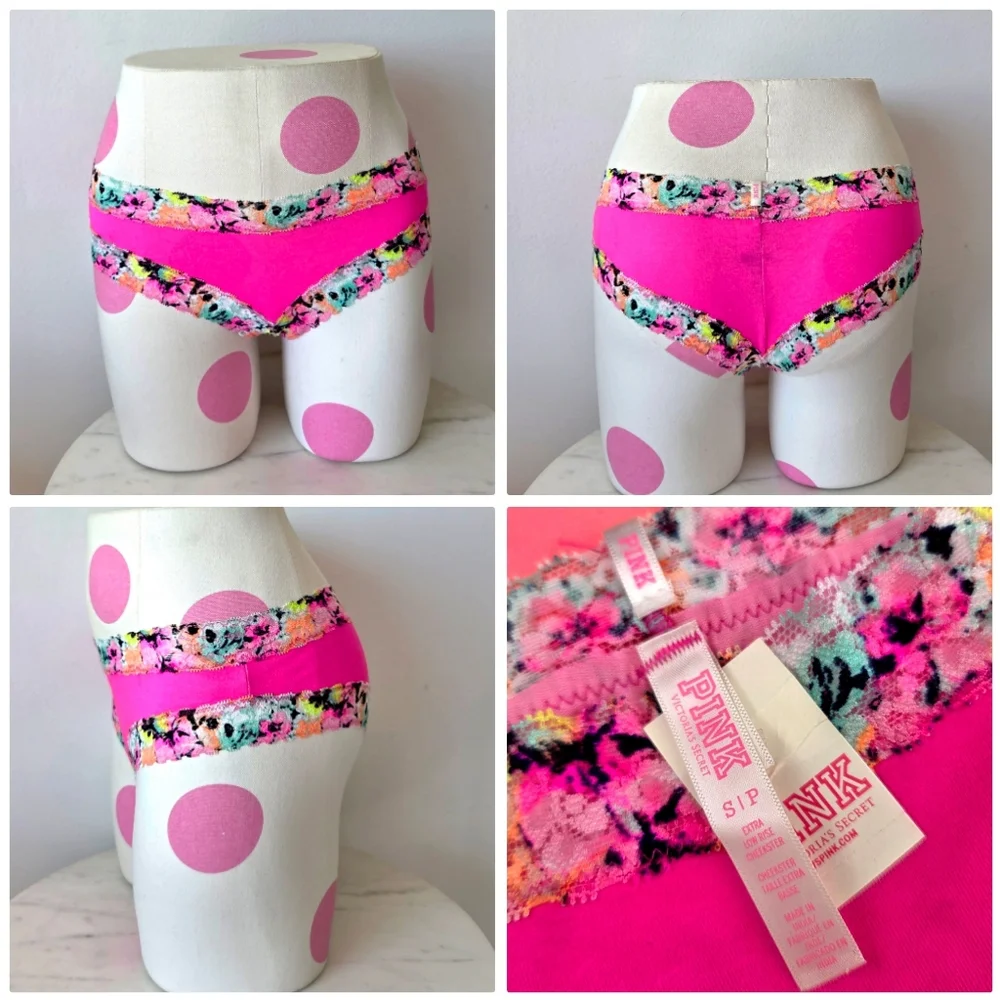 Victoria's Secret PINK VTG Extra Low Rise Cheeky Panty Rainbow Floral Lace NWT - Picture 1 of 13